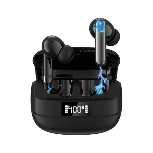 AHORALA 007 black wireless noise canceling earbuds with flip-case and LED screen