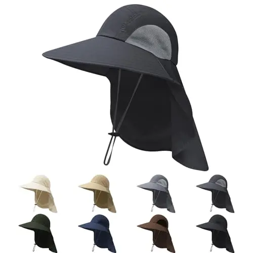 NPQQUAN dark gray sun hat with neck flap and wide brim for hiking