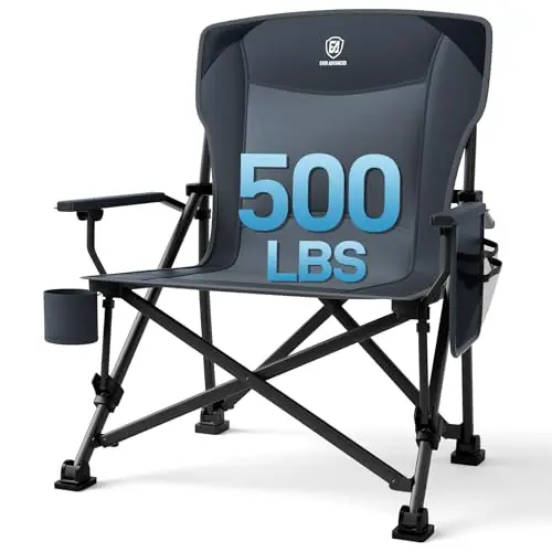 EVER ADVANCED grey heavy duty folding camping chair with side pocket and cup holder