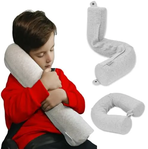 Dot&Dot Twist gray memory foam travel pillow bent into a U-shape for neck