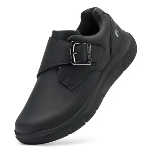 FitVille men's black wide width casual dress shoes with adjustable strap