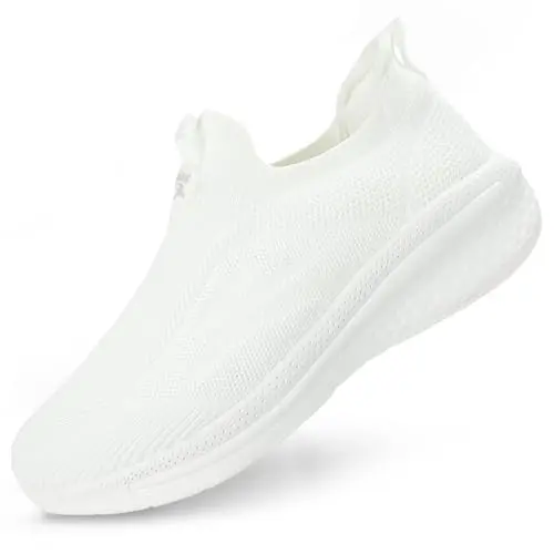 Giniros Women's White Slip-On Walking Shoes with elastic collar