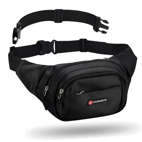 HUOMEIZI large black waist pack with multiple zippered pockets