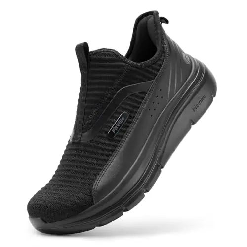FitVille men's extra wide slip-on walking shoes in jet black with mesh upper