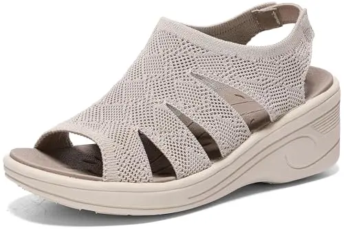 YESWIN women's wedge sandals with an open toe, elastic ankle strap, and a cushioned sole