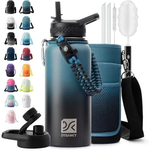 Dysanky 32oz insulated stainless steel water bottle with carrier bag and strap