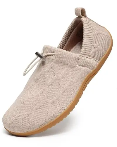 DEXJEWU women's wide toe barefoot minimalist walking shoes in camel color