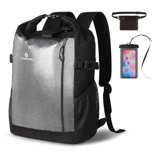 Sunnylon 25L black waterproof dry bag backpack with included waist pouch
