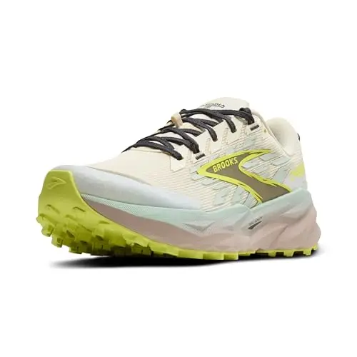 Brooks Cascadia 19 women's mountain trail running shoe in coconut and blue