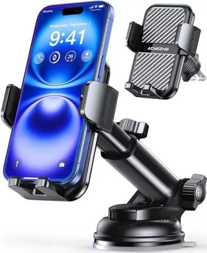ACMEZING 3-in-1 car phone mount with double metal hook clip