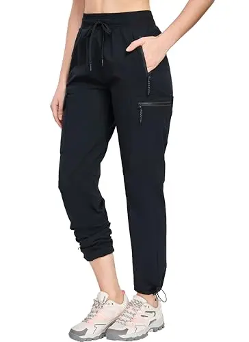 OALKA Women's water-resistant hiking pants with knit waistband and cargo pockets