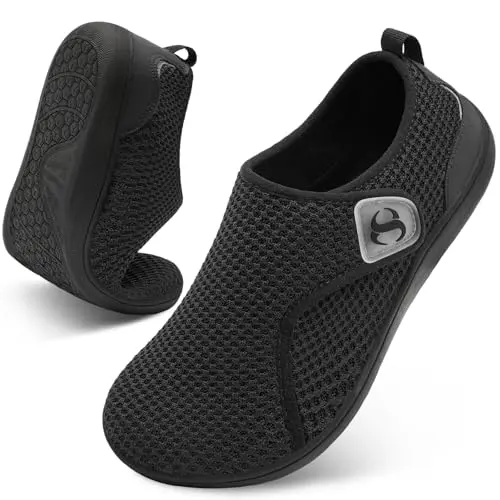 Women's Wide Diabetic Orthopedic Slip-On Shoes in Black Mesh