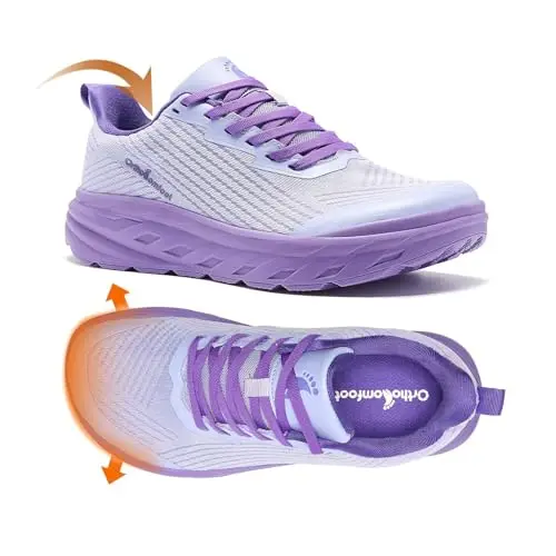 Women's orthopedic diabetic wide sneakers in purple with a thick sole and elastic cuff