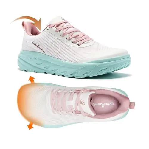 Women's Orthopedic Diabetic Wide Sneakers in pink and white