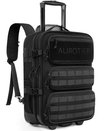 AUROTIER tactical rolling laptop backpack with MOLLE webbing and off-road wheels