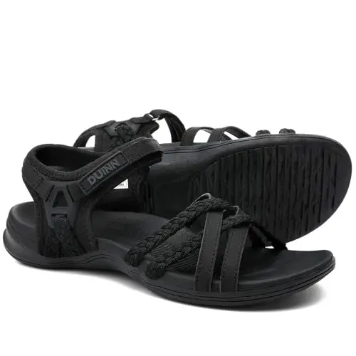 UBFEN women's hiking sandals with a breathable black mesh upper and adjustable straps.