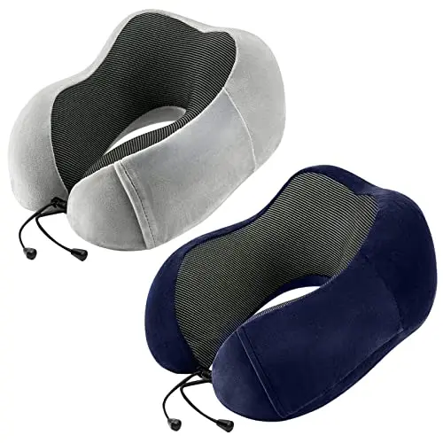 urnexttour two-pack grey and blue memory foam travel neck pillows