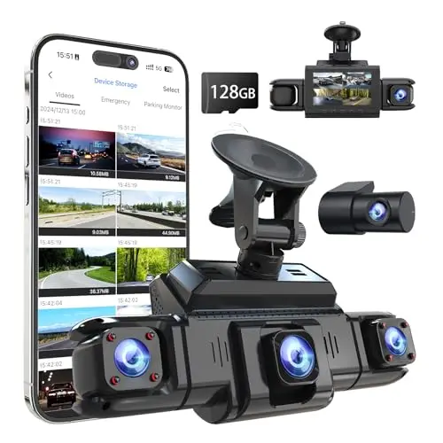 Zmopo 4-channel dash cam showing front, rear, left, and right views