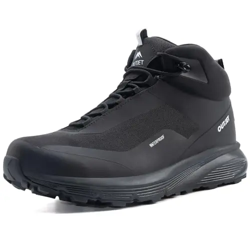 OUTJET Men's Waterproof Hiking Boots ankle support on rough ground