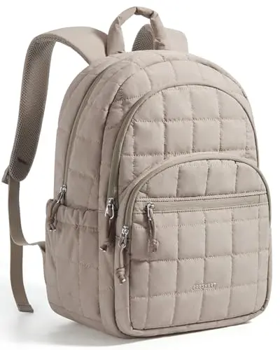BAGSMART Quilted Travel Backpack for Women in Camel