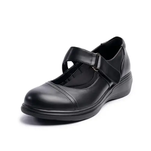 Black Mary Jane flats with adjustable strap and arch support