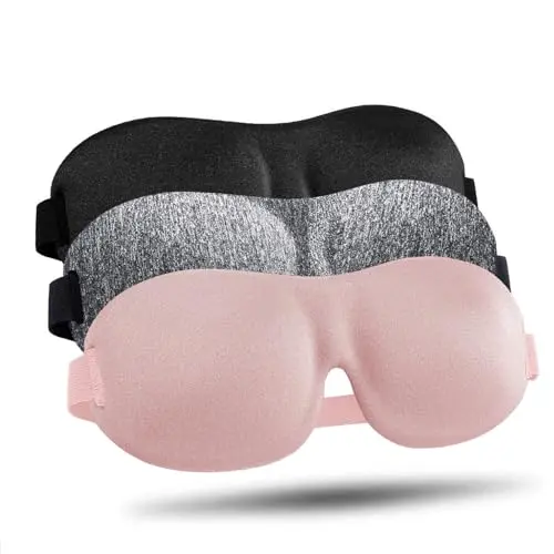 LKY DIGITAL 3-pack of sleep masks in gray, black, and pink colors