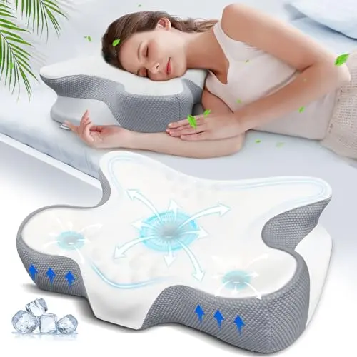 Mixiniso white and grey contour memory foam pillow with ear hole design