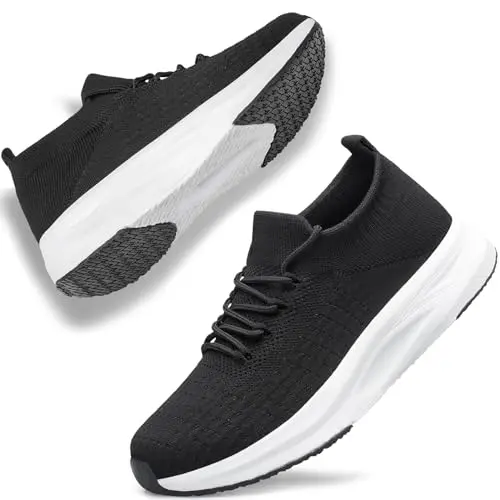 Women's Slip On Walking Shoes in black, casual breathable mesh