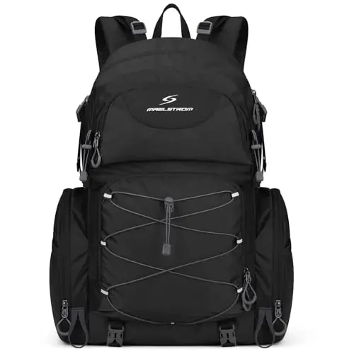 Maelstrom 40L Waterproof Camping Daypack with multiple pockets and rain cover