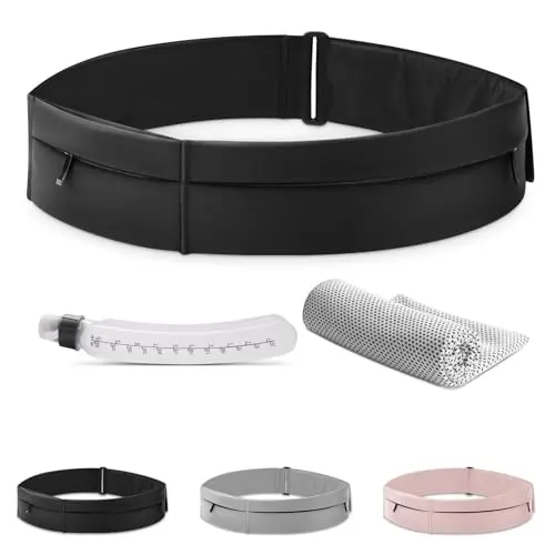Ultimate running belt with water bottle, cooling towel, and slim phone pocket