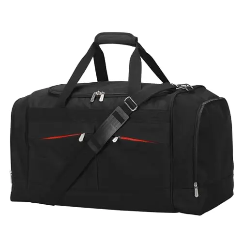 YoKelly 65L large black duffel bag with a structured hard bottom.