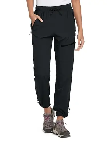 Tallemon women's tall cargo pants in black, showing a drawcord hem and a sleek, casual fit.