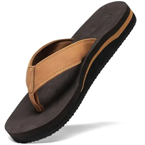 proutdor men's wide flip flop sandal with a thick, contoured footbed