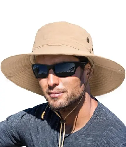 FURTALK men's foldable wide brim bucket hat in khaki with ventilation holes