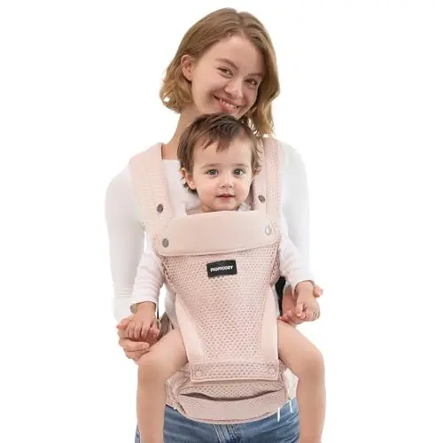 Momcozy AirMesh pink 2-in-1 baby carrier with detachable hip seat
