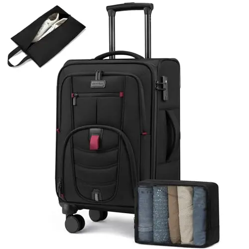 LOVEVOOK softside carry-on luggage with front pocket and included storage bags