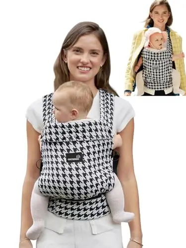 GROWNSY lightweight baby carrier in houndstooth pattern, folded compactly