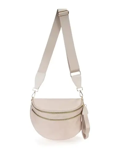 Beige FEIBOON nylon crossbody bag with gold zippers