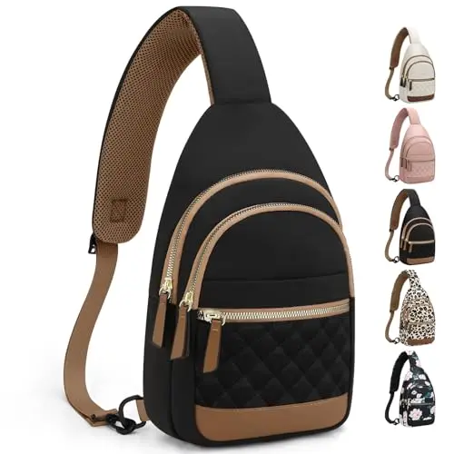 Capolo medium capacity crossbody sling bag with multiple zippers and a padded strap.