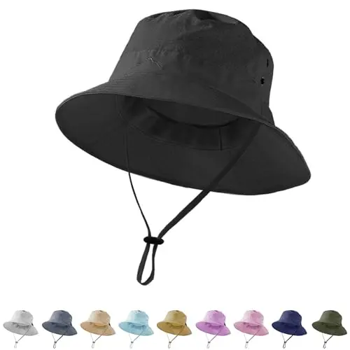 Affordable unisex bucket hat with wide brim and chin cord