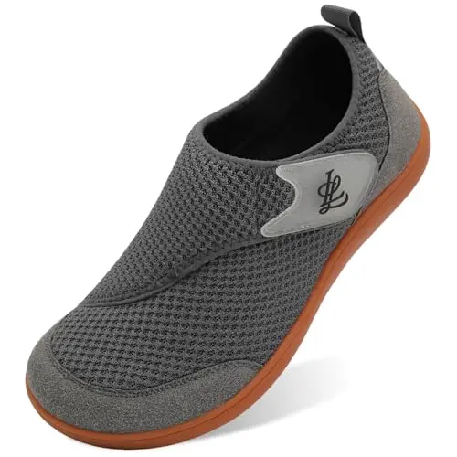 LeIsfIt men's wide toe box barefoot-style walking shoes in dark grey