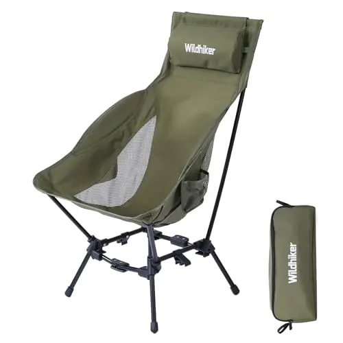 Wildhiker green compact folding camping chair with removable pillow