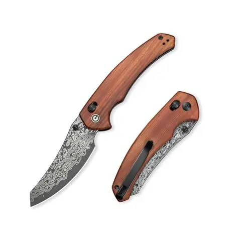 CIVIVI Sixgill folding knife with Damascus blade and wood handle