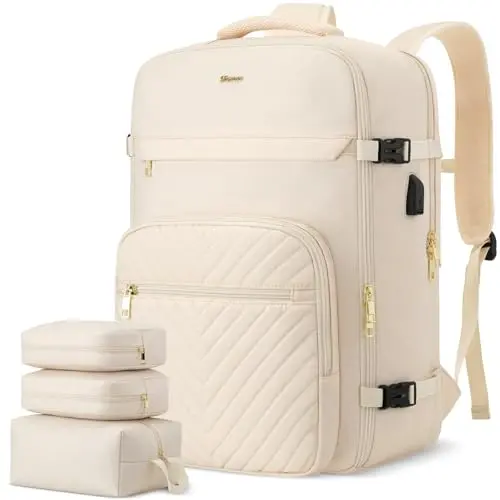 MOMUVO grey travel backpack set with multiple compartments and luggage strap