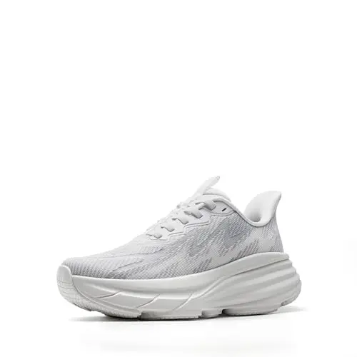 ALLSWIFIT Women's White Slip-On Athletic Sneakers with geometric sole