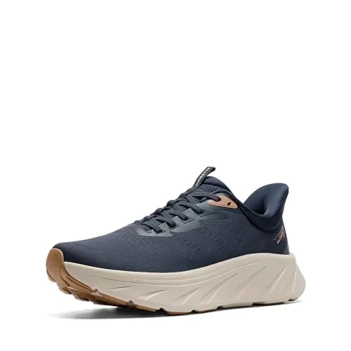 ALLSWIFIT Men's Slip On Stability Walking Shoes in navy with a wide base and elastic laces.