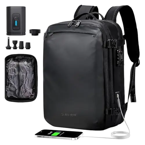 Searoute vacuum compression travel backpack with electric pump