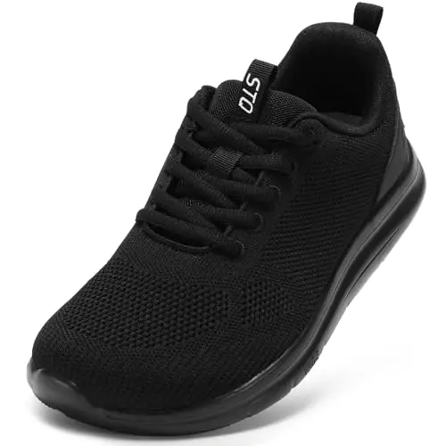 STQ Wide Toe Box Walking Shoes for women in all black