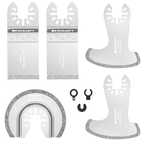 EXKRAEFT 5-piece diamond oscillating tool grout removal blade kit.