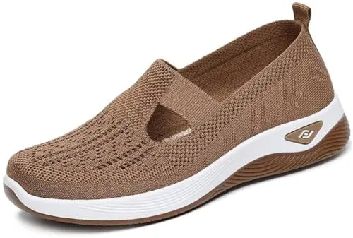 Fangsto women's orthopedic mesh slip-on walking shoes in light tan